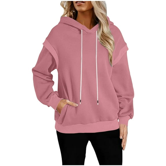 Kmdttou Women's Hoodies for Fashion Loose Long Sleeve Pullover Hoodie Fleece Warm Solid Color Drawstring Pulover Tops Sweatshirts on Clearance!