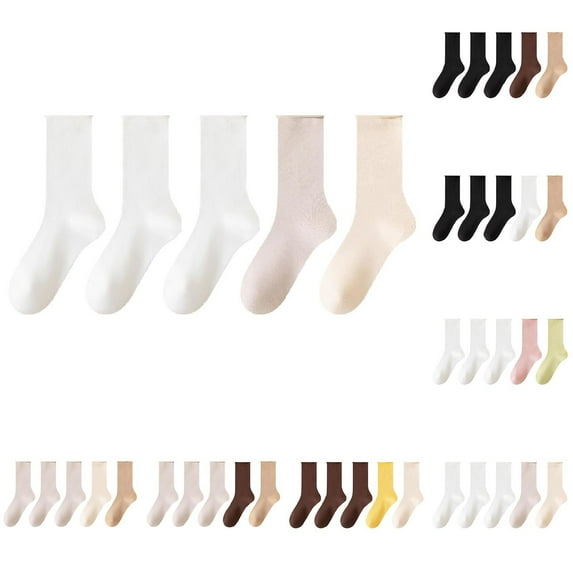 Kmdttou Women's Mid-calf Solid Color Socks Comfortable Warm Breathable Multicolor Socks Casual Soft Lightweight Quarter Socks