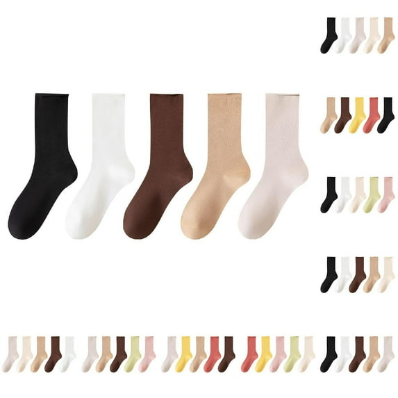 Kmdttou Women's Mid-calf Solid Color Socks Comfortable Warm Breathable Multicolor Socks Casual Soft Lightweight Quarter Socks