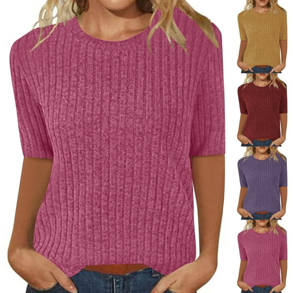 Fall Outfits Fashion Clothes Oversized Sweaters Sweatshirt for Women Fashion Solid Color Half Sleeves RoundNeck Casual Shirts Pullover Blouse