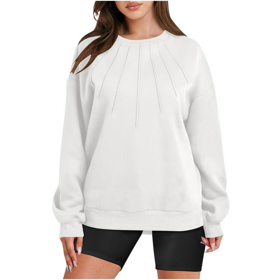 Kmdttou Women's Plus-Size Top Oversized Sweatshirt Crewneck Casual V Neck Long Sleeve Shirts Fleece Pullover Tops Fall Teens Preppy Clothes on Clearance!