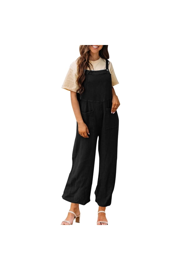 Women's Plus-Size Top Women's Casual Loose Jacket Jumpsuit Set Of Sleeveless Solid Color Wide Leg Long Pants With Pockets Jumpsuit on Clearance!