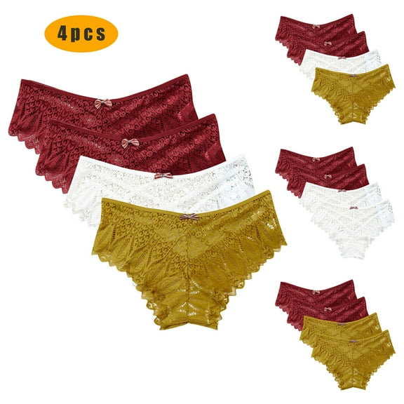 Kmdttou Women's Plus Size Underwear Sexy Lace High Cut Panties Comfort Bikini Panty Stretch Underpants Breathable Ladies Briefs (Available in Plus Size) Yellow-2XL