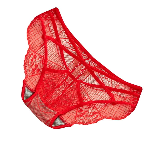 Kmdttou Women's Plus Size Underwear Sexy Lace High Cut Panties Comfort Bikini Panty Stretch Underpants Breathable Ladies Briefs (Regular & Plus Size) Red-Free Size