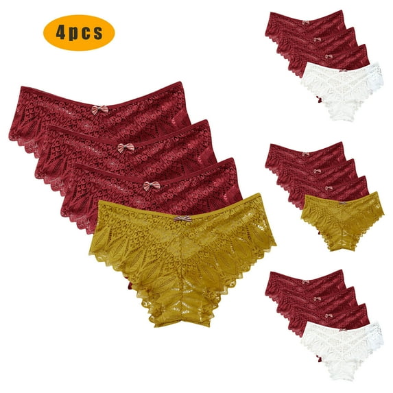 Kmdttou Women's Plus Size Underwear Sexy Lace High Cut Panties Comfort Bikini Panty Stretch Underpants Breathable Ladies Briefs (Regular & Plus Size) Yellow-3XL