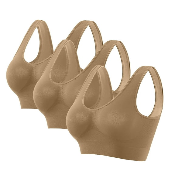 Kmdttou Women's Racerback Plus Size Sports Fitness Support Seamless Plus Size Sports Bra Wirefree Yoga Bra With Removable Pads (Size:S-5XL)