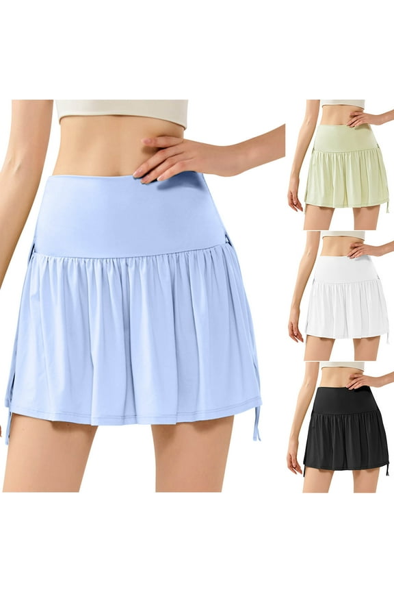 Women's Running Shorts Fake Two Piece Sports Skirt Fitness Running Casual Loose Breathable Quick Dried Yoga Culottes on Clearance,Blue L