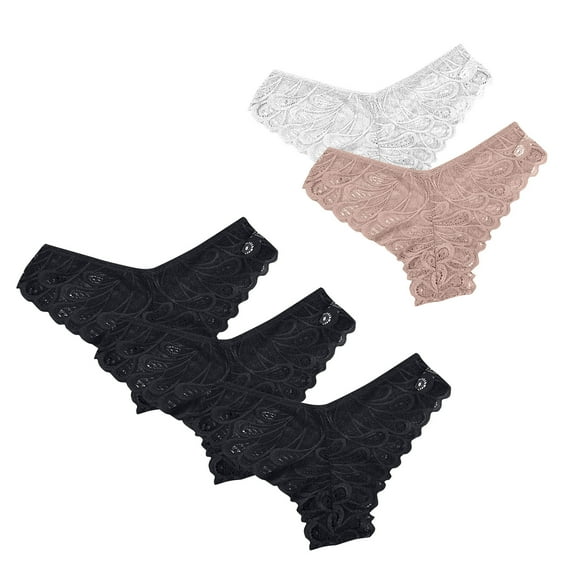 Kmdttou Women's Seamless Underwear Sexy Lace High Cut Panties Comfort Bikini Panty Stretch Underpants Breathable Ladies Briefs (Available in Plus Size) Black-S