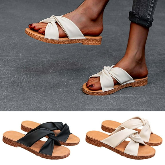 Kmdttou Women's Shoes Fashion Car Line Casual Slippers Breathable Comfortable Thick Bottom Outdoor Slippers on Clearance(Size:35-43)