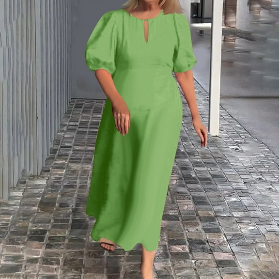 Kmdttou Women's Short Sleeve Loose Plain Dresses Fashion Women's Summer Temperament Solid Short Sleeve Round-Neck Dress