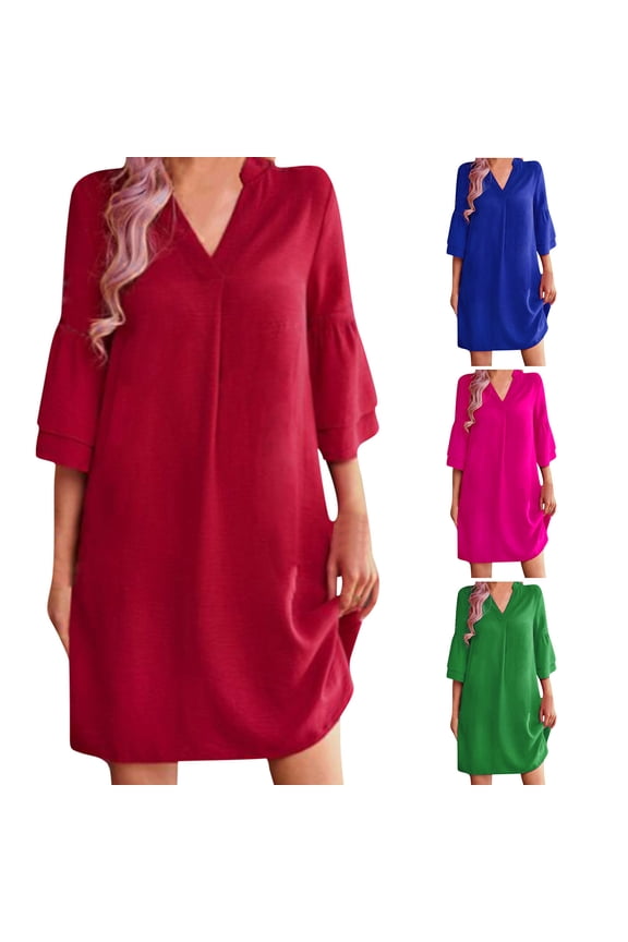 Women's Short Sleeve Loose Plain Dresses Women Casual Summer Solid Color Short Sleeve Dress With Pocket Beach Dresses