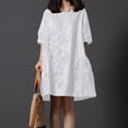 thumbnail image 1 of Kmdttou Women's Short Sleeve Loose Plain Dresses Women Solid Color Embroidered Round Neck Short Sleeved And Linen Dress, 1 of 9
