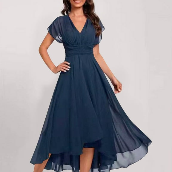 Kmdttou Women's Short Sleeve Loose Plain Dresses Women's Summer Fashion Solid Color Short Sleevee V-Neck Dress