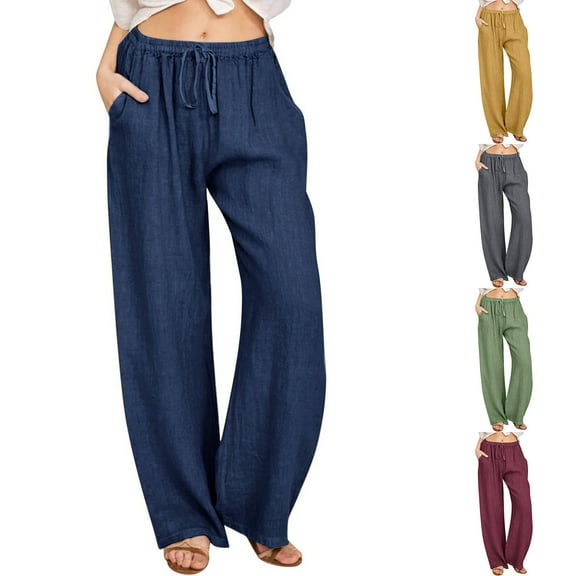 Kmdttou Women's Solid Color Fashionable And Comfortable Drawstring Loose Casual Wide Leg Long Pants
