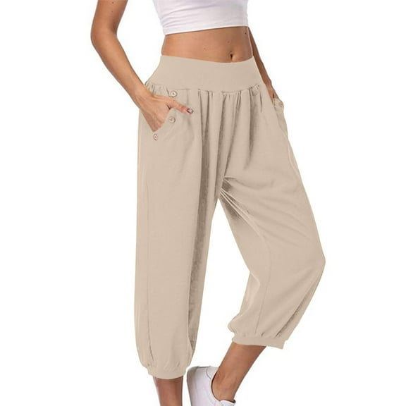 Kmdttou Women's Solid Color Pocket Leggings Cropped Pants Casual Women's Cropped Pants Cropped Pants Cropped Pants