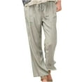 thumbnail image 1 of Kmdttou Women's Spring And Solid Color Elastic Waist Cotton Linen Versatile Straight Tube Casual Wide Leg Pants, 1 of 6