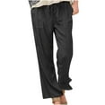 thumbnail image 1 of Kmdttou Women's Spring And Solid Color Elastic Waist Cotton Linen Versatile Straight Tube Casual Wide Leg Pants, 1 of 5