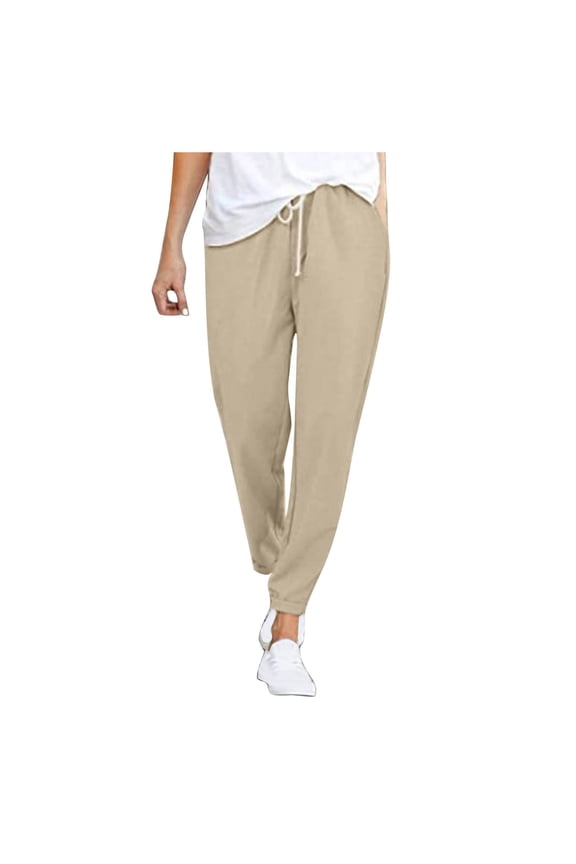 Women's Spring And Solid Color Elastic Waist Linen Versatile Straight Tube Casual Wide Leg Pants