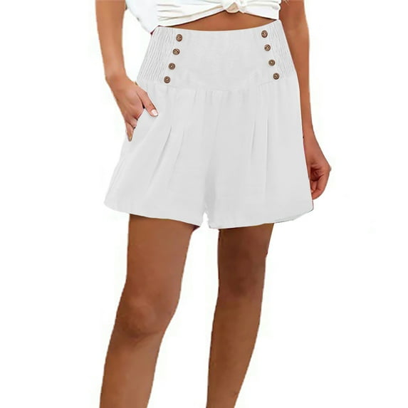 Kmdttou Women's Stretch Shorts for Yoga Cotton And Linen Comfortable And Fashionable Straight Leg High Waisted Solid Color Pocket Beach Shorts on Clearance,White XL