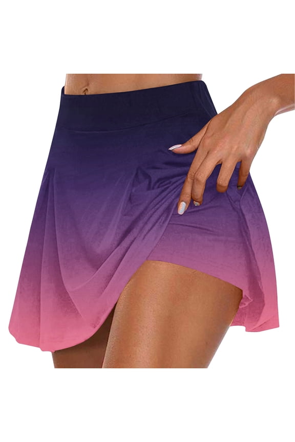 Women's Stretch Shorts for Yoga Summer Pleated Tennis Skirts Athletic Stretchy Short Yoga Fake Two Piece Trouser Skirt Shorts on Clearance,Multicolor L
