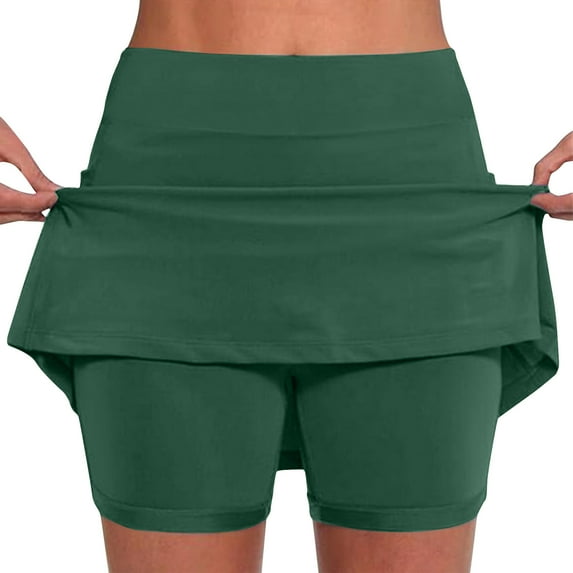 Kmdttou Women's Stretch Shorts for Yoga New Color Mid-waist Skirt Pants Sports Casual Shorts Bottoming Skirt Pants on Clearance,Green 2XL