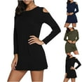 thumbnail image 1 of Kmdttou Women's Summer Casual Black Dress Solid Color Long Sleeved Off Shoulder Round Neck Dress,Fashionable Casual Dresses for Women 2025, 1 of 6