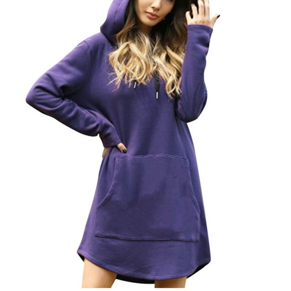 Kmdttou Women's Summer Casual Long-sleeve Pocket Pullover Hoodie Dress,Chic Day Dresses for Ladies Summer Wear