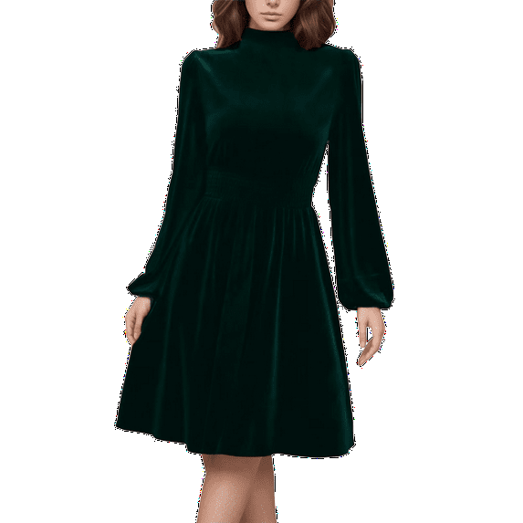 Kmdttou Women's Summer Casual Solid Color Slim Temperament Round Neck Long Sleeve Dress,Chic Day Dresses for Ladies Summer Wear