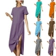 thumbnail image 1 of Kmdttou Women's Summer Fashion Loose Short Sleeve Round Neck Solid Color Dress,Fashionable Casual Dresses for Women 2025, 1 of 4