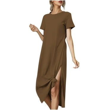Kmdttou Women's Summer Fashion Loose Short Sleeve Round Neck Solid Color Dress,Fashionable Casual Dresses for Women 2025