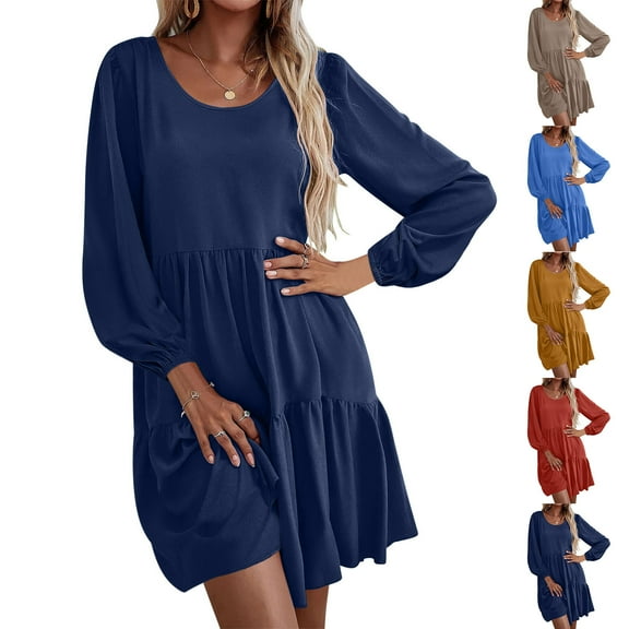 Kmdttou Women's Summer Fashion Plus Size Casual Solid Color Round Neck Dress,Chic Day Dresses for Ladies Summer Wear