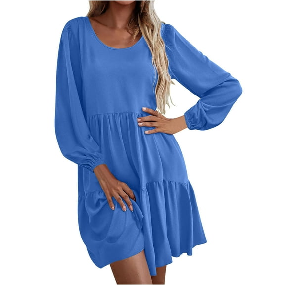 Kmdttou Women's Summer Fashion Plus Size Casual Solid Color Round Neck Dress,Chic Day Dresses for Ladies Summer Wear