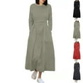 thumbnail image 1 of Kmdttou Women's Summer Fashion Round Neck Loose Long Sleeve Solid Mid-Calf Dress Long Dress,Fashionable Casual Dresses for Women 2025, 1 of 7
