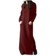 thumbnail image 1 of Kmdttou Women's Summer Fashion Round Neck Winter Warm Color Long Sleeve Pocket Long Dress,Women's Long Dresses Flowy Maxi for Beach, 1 of 6