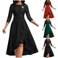 thumbnail image 1 of Kmdttou Women's Summer Fashionable And Elegant Solid Color Round Neck Long Sleeved Lace Dress With Detachable Hem Set,Women's Long Dresses Flowy Maxi for Beach, 1 of 9