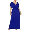 thumbnail image 1 of Kmdttou Women's Summer Plus-size Solid Color V-neck Loose Dress Short Sleeve Round Neck Ankle-length Dress,Chic Day Dresses for Ladies Summer Wear, 1 of 4