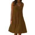 thumbnail image 1 of Kmdttou Women's Summer Short Sleeve Casual Dresses Fashion Holiday Summer Solid Color Sleeveless Party Beach Dress (Size:S-2XL), 1 of 8