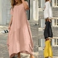 thumbnail image 1 of Kmdttou Women's Summer Short Sleeve Solid Color Soft Comfortable Long Dress,Women's Long Dresses Flowy Maxi for Beach, 1 of 6