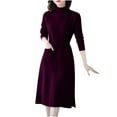 thumbnail image 1 of Kmdttou Women's Summer Solid Color Lace Up Waist Cinching Knitted Loose Versatile High Neck Long Sweater Dress,Fashionable Casual Dresses for Women 2025, 1 of 6