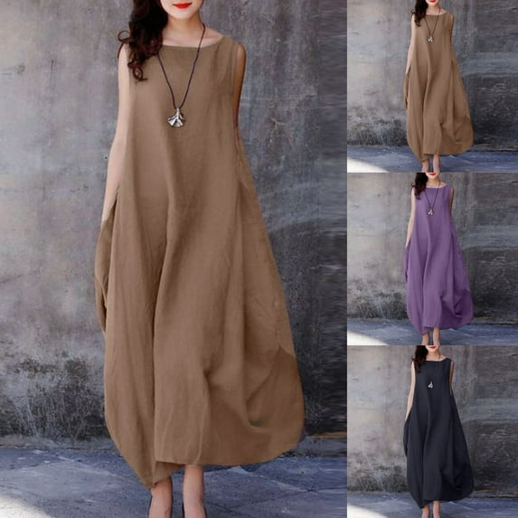 Kmdttou Women's Summer Solid Color Soft Comfortable Sleeveless Vest Long Dress,Fashionable Casual Dresses for Women 2025