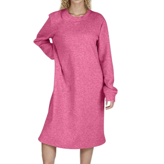 Kmdttou Women's Summer Solid Color Textured Long Sleeved Round Neck Thick Dress,Fashionable Casual Dresses for Women 2025