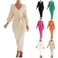 thumbnail image 1 of Kmdttou Women's Summer V Neck Sweater Dress Puff Long Sleeve Slim Bodycon Fall Winter Ribbed Knit Dresss,Fashionable Casual Dresses for Women 2025, 1 of 9