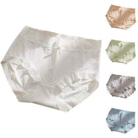 Kmdttou Women's Underwear Cotton Ice Silk Underwear Traceless Mid Waist Cotton Breathable Pants Thin Silk Breathable Underwear (Regular & Plus Size)