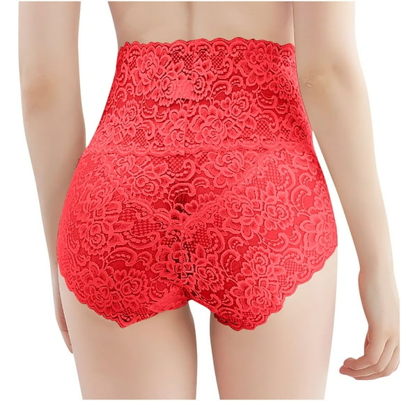 Kmdttou Women's Underwear Cotton Sexy Lace High Cut Panties Comfort Bikini Panty Stretch Underpants Breathable Ladies Briefs (Available in Plus Size) Red-3XL