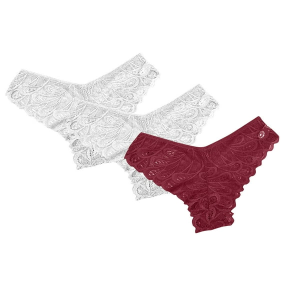 Kmdttou Women's Underwear Cotton Sexy Lace High Cut Panties Comfort Bikini Panty Stretch Underpants Breathable Ladies Briefs (Available in Plus Size) Wine-XL