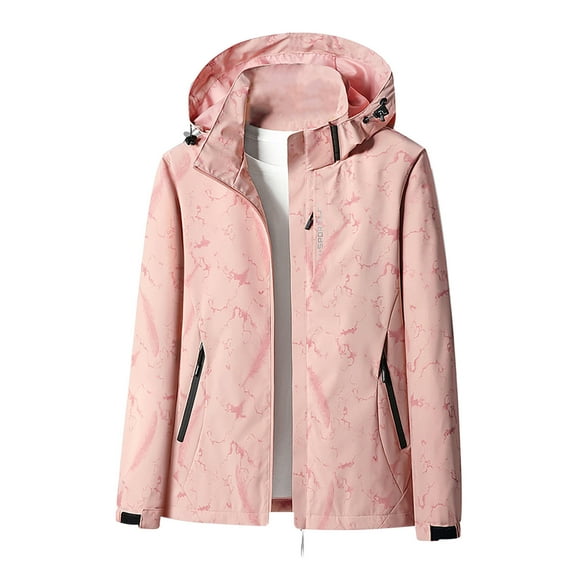 Kmdttou Women's Waterproof Rain Jacket Lightweight Mountain Sport Jacket for Women Hooded Windbreaker Raincoat Pink L