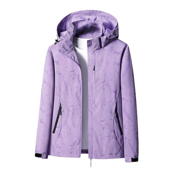 Kmdttou Women's Waterproof Rain Jacket Lightweight Mountain Sport Jacket for Women Hooded Windbreaker Raincoat Purple XL
