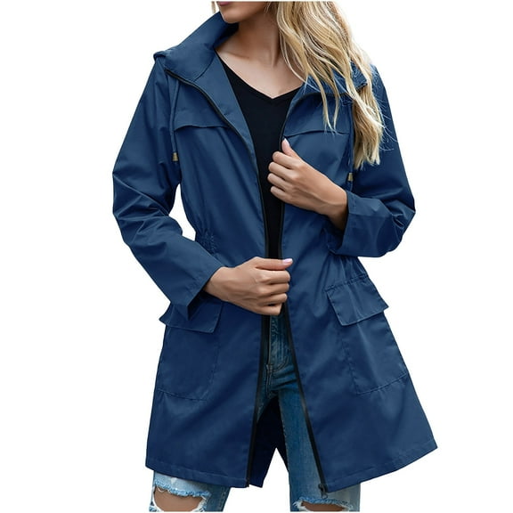 Kmdttou Women's Waterproof Rain Jacket Lightweight Mountains Sport Jacket for Women Hooded Windbreaker Raincoat Navy M