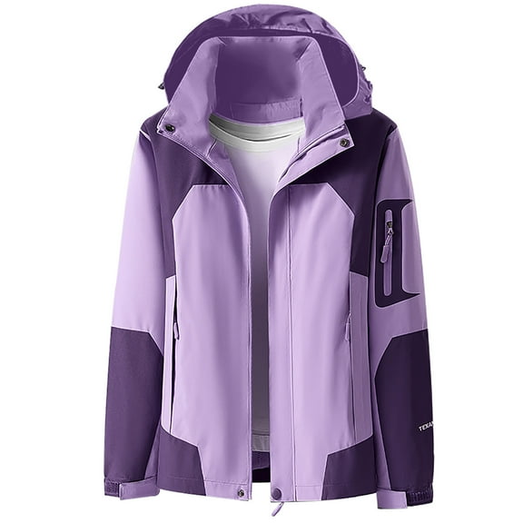 Kmdttou Women's Waterproof Rain Jacket with Hood Packable Outdoor Hooded Windbreaker Insulated Mountain jackets Purple M