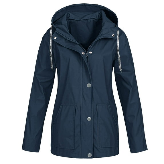 Kmdttou Women's Windproof Jacket Waterproof Lightweight Mountains Sport Jacket for Women Hooded Windbreaker Raincoat Navy L